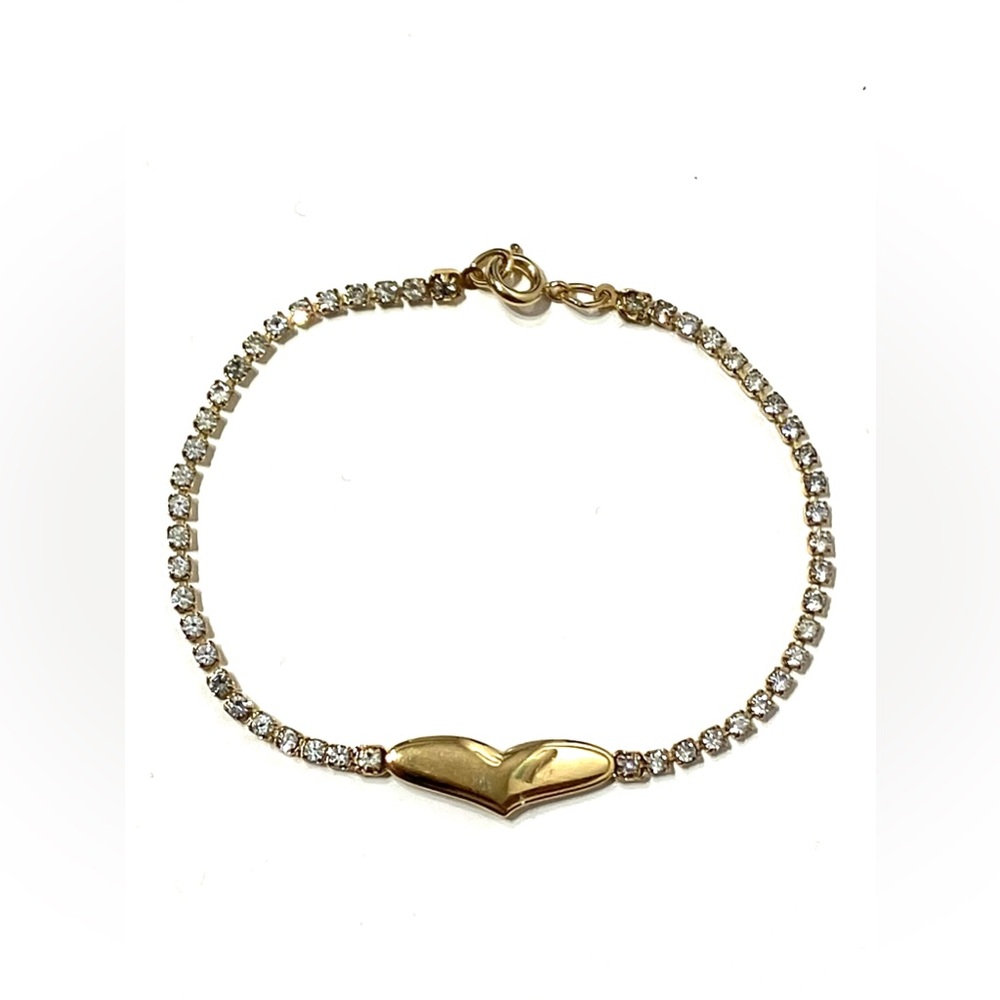 Vintage Speidel Gold Plated Rhinestone Heart Tennis Bracelet 7”